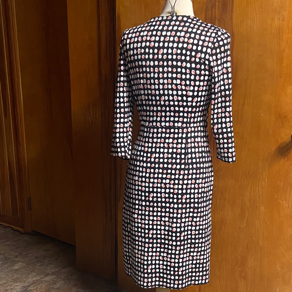 Talbots Black White Rose Polka Dot Blouse Faux wrap flattering sexy MED - Picture 3 of 6